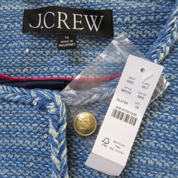 NWT J.Crew Louisa Lady Jacket in Bright Peri Sequin Tweed Cropped 16 - Picture 4 of 6